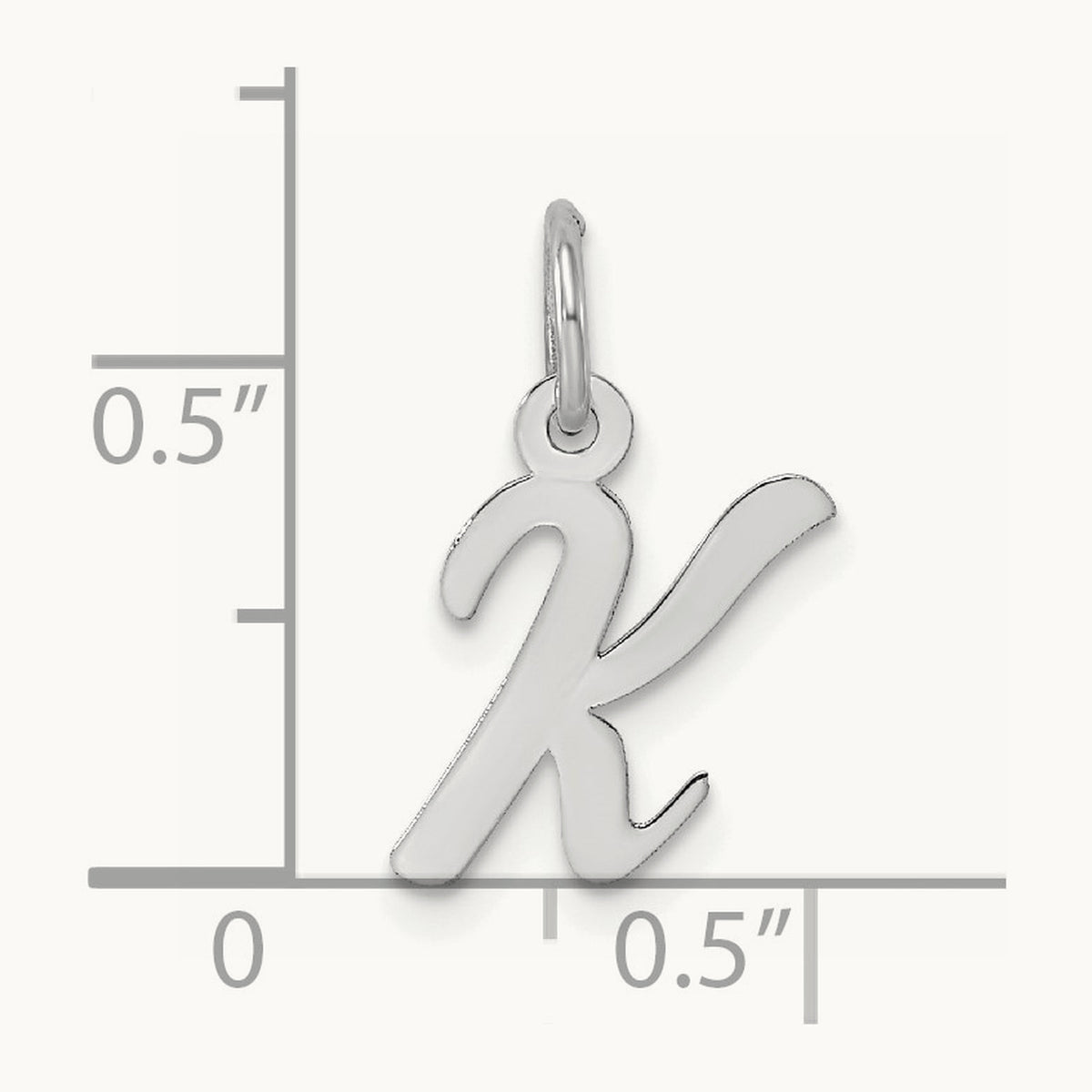 Small Script Letter K Initial Charm, 14K White Gold