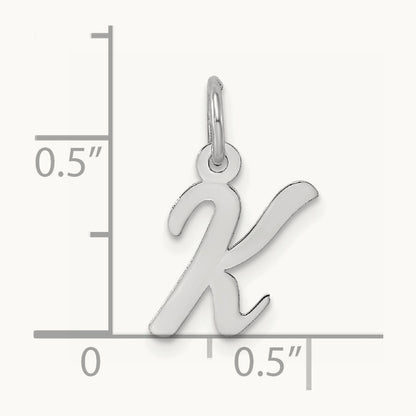 Small Script Letter K Initial Charm, 14K White Gold