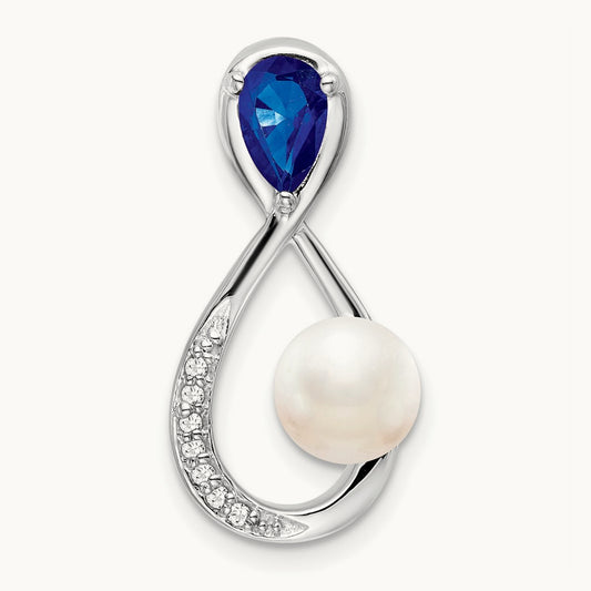 Sapphire/FWC Pearl/Diamond Infinity Chain Slide, 14K White Gold