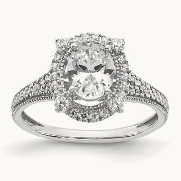 Setting: Vintage 1ct Oval Halo Diamond Semi-Mount Ring, 14K Gold — 14K White Gold