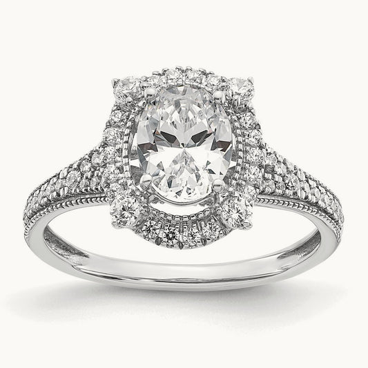 Setting: Vintage 1ct Oval Halo Diamond Semi-Mount Ring — 14K White Gold, 7