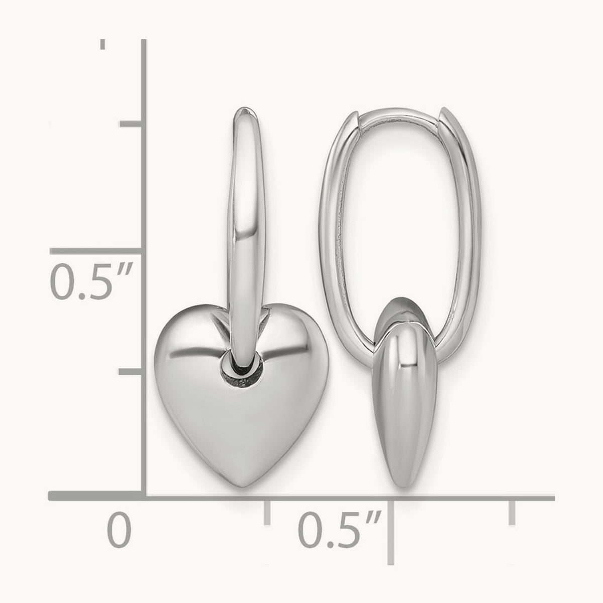 Polished Dangle Heart Hinged Hoop Earrings — 14K White Gold