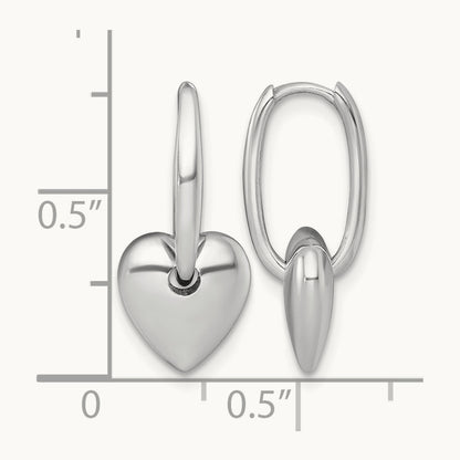 Polished Dangle Heart Hinged Hoop Earrings — 14K White Gold
