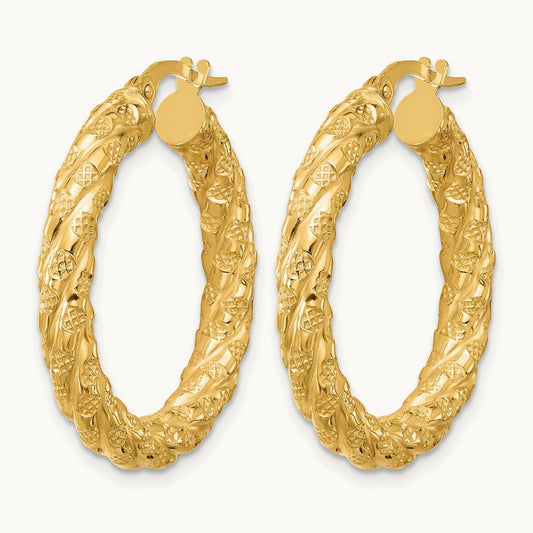 Polished and Textured Twisted Circle Hoop Earrings, 14K — Leslie's