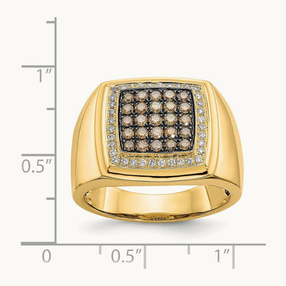 Champagne and White Diamond Mens Ring, 14K