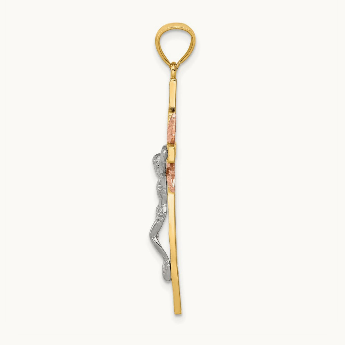 Tri-color Crucifix Pendant, 14K