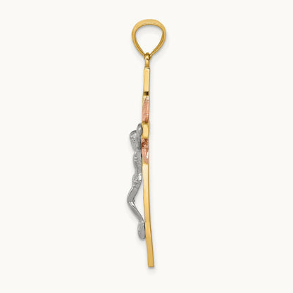 Tri-color Crucifix Pendant, 14K