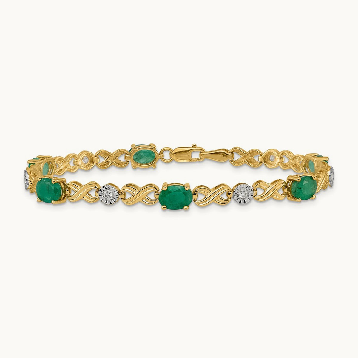Diamond and Emerald Infinity Bracelet — 14K Yellow Gold
