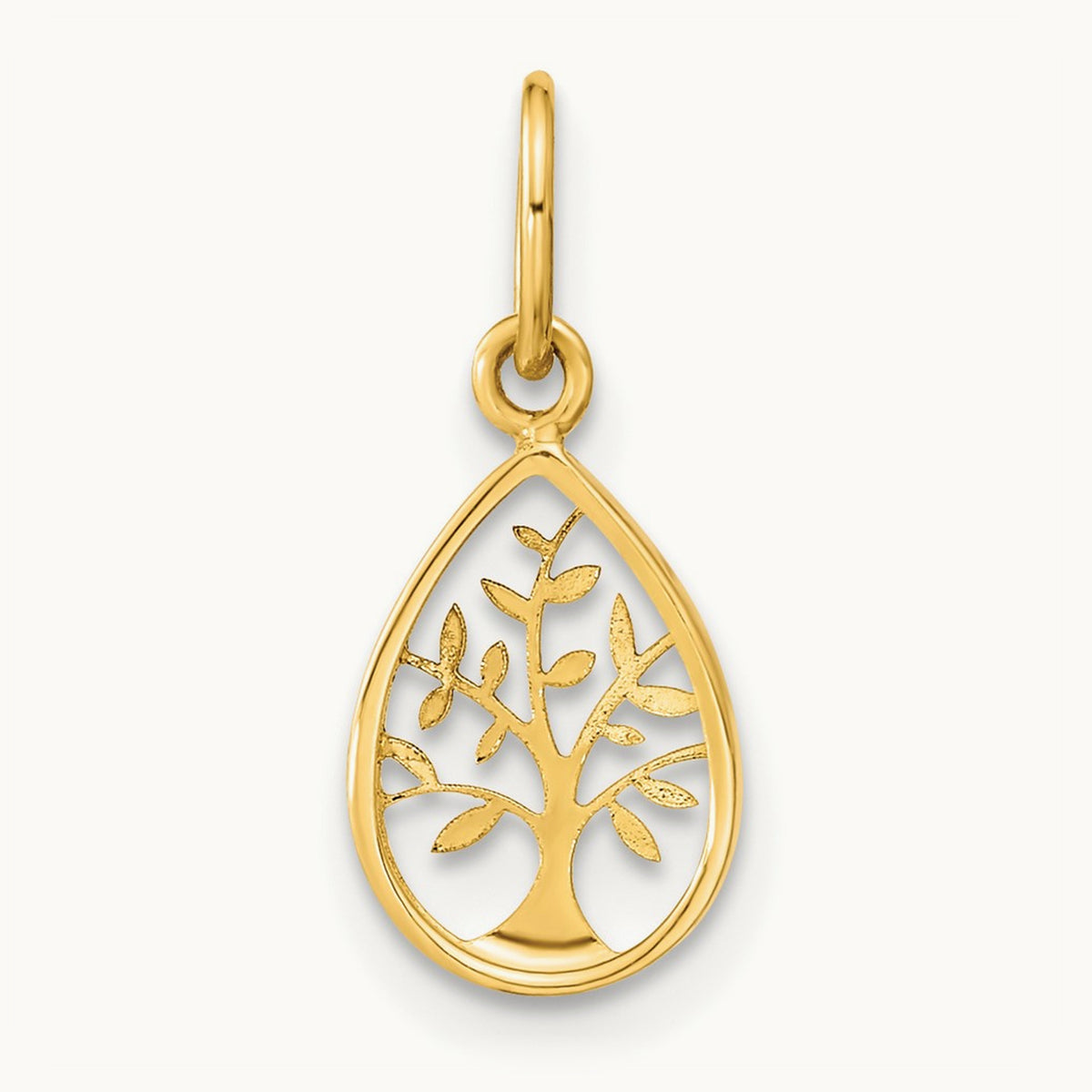 Polished Teardrop Tree Of Life Pendant, 14K