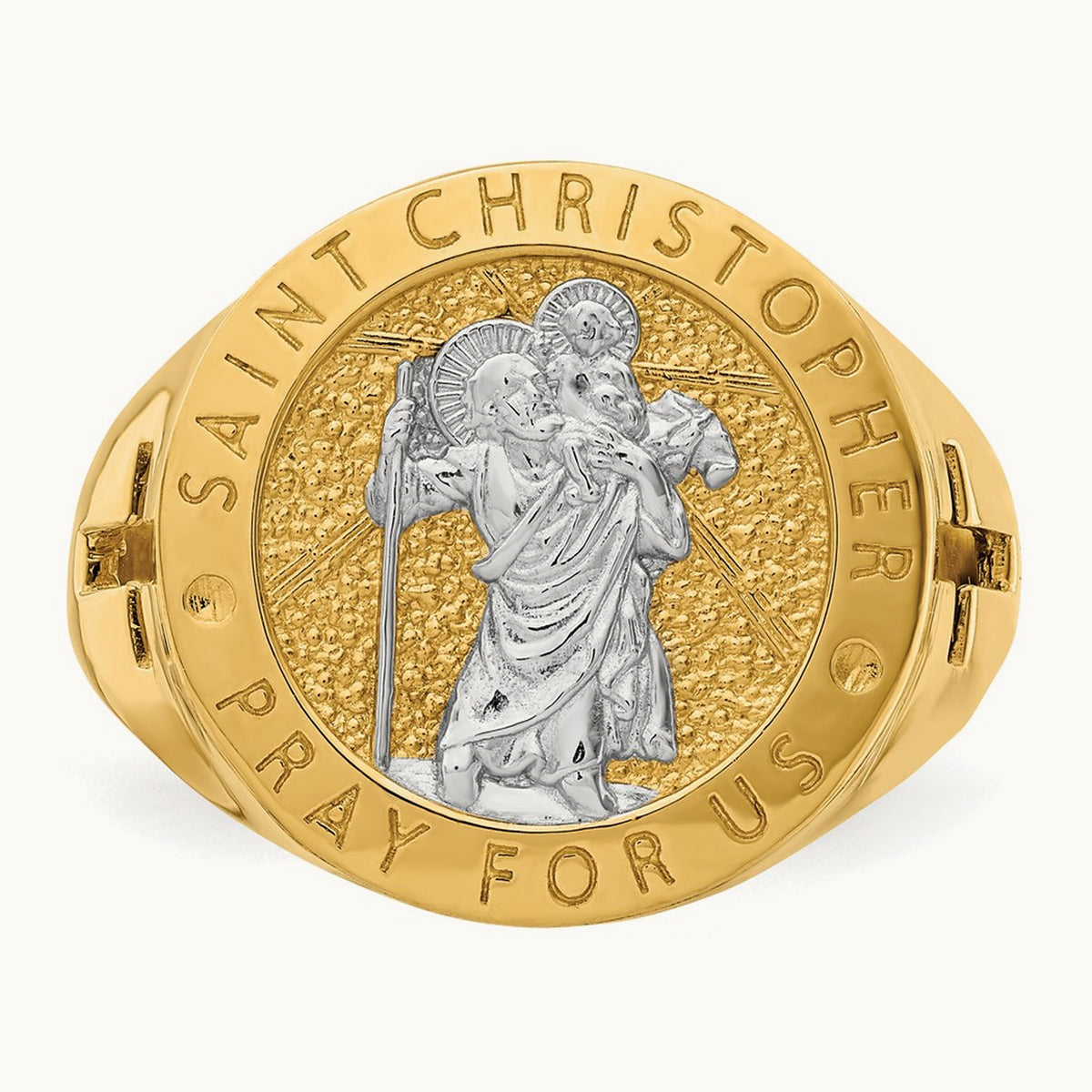 w/Rhodium Saint Christopher Ring, 14K