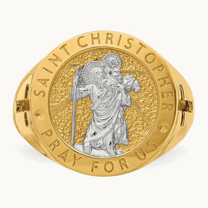 w/Rhodium Saint Christopher Ring, 14K