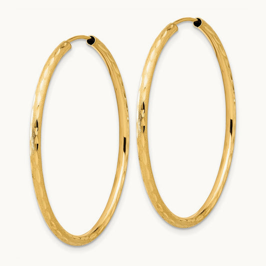 Polished and Satin D/C Endless Hoop Earrings, 2.00mm, 14K
