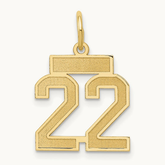Small Satin Number 22 Charm — 14K Yellow Gold