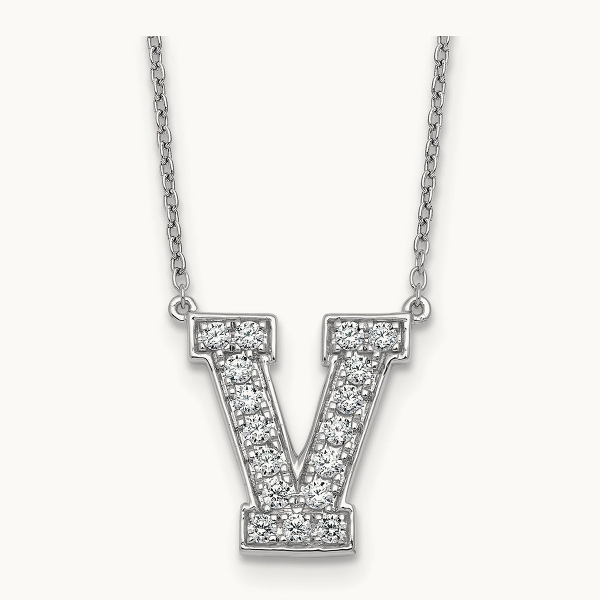 Initial Necklace — 14K White Gold, V, 3/8 ct