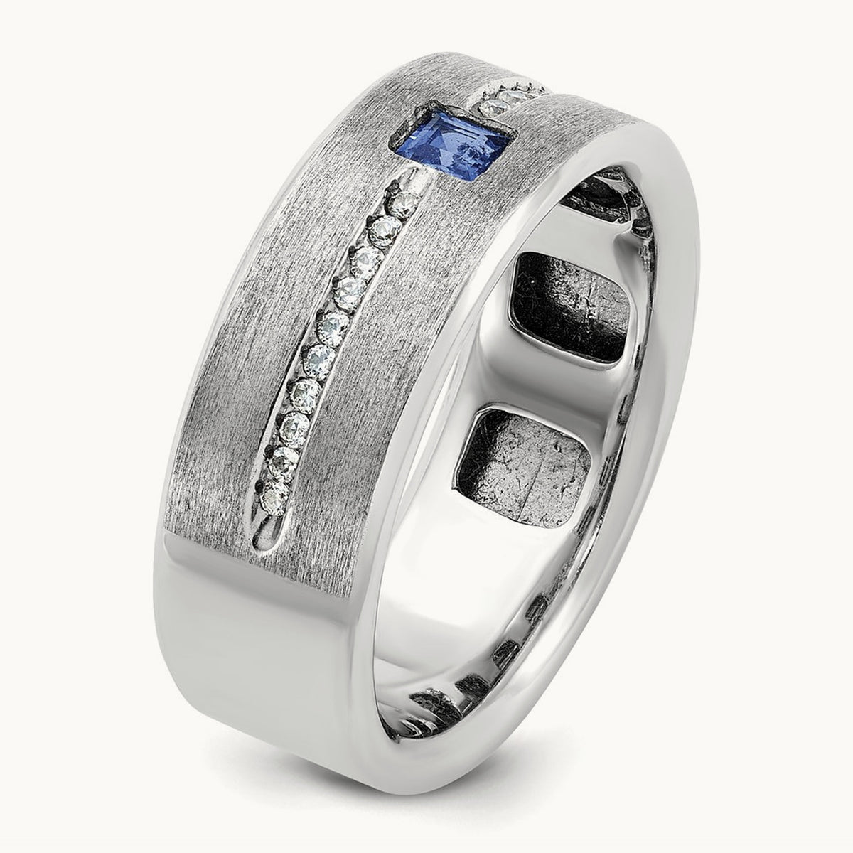 IBGoodman Men's Satin Cr. Sapphire Diamond Complete Ring, 14K White Gold