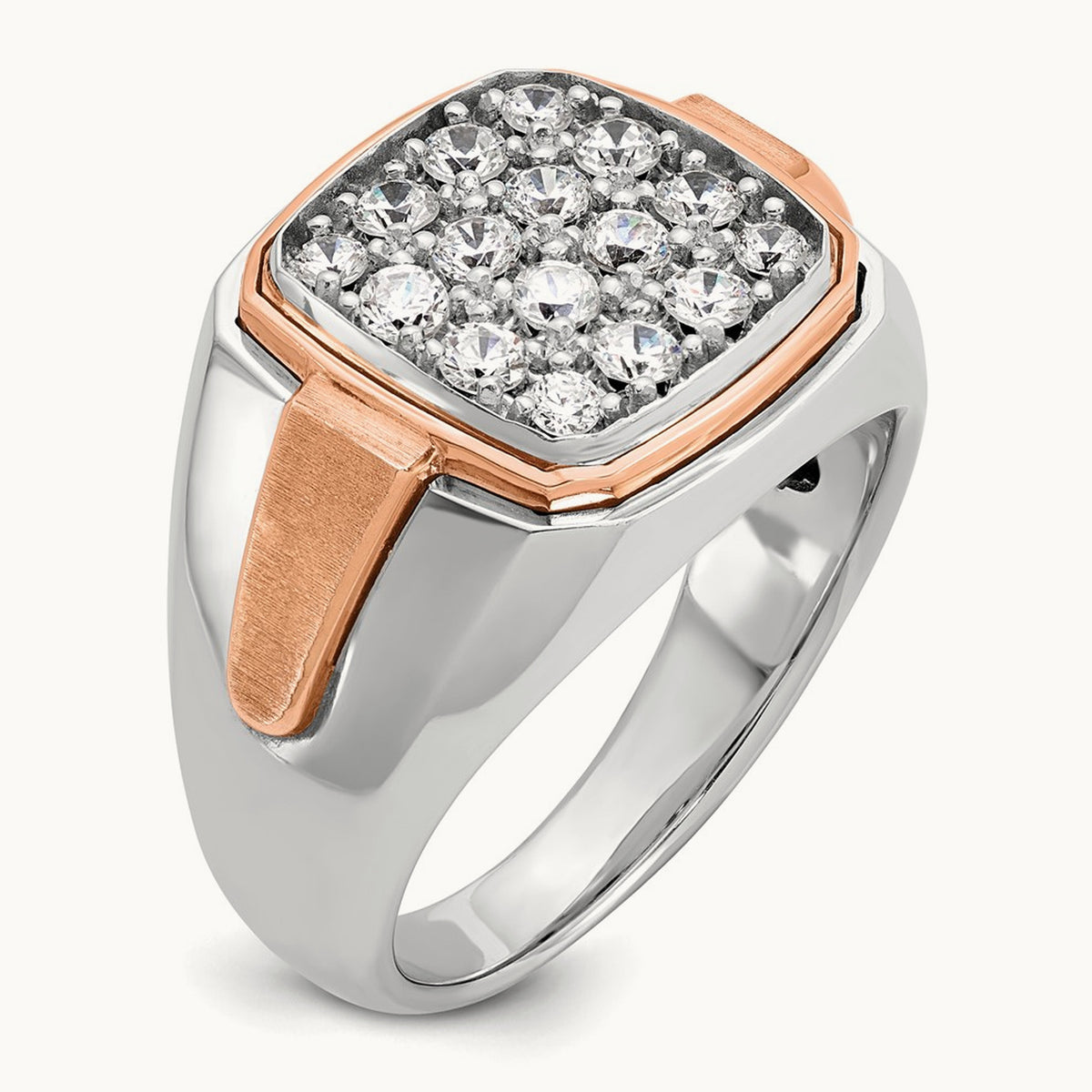 & Rose Gold IBGoodman Men's Polished/Satin Dia Cluster Ring, 14K White