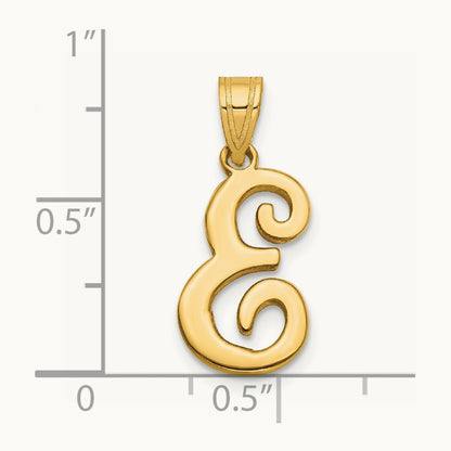 Script Letter E Initial Pendant, 14K