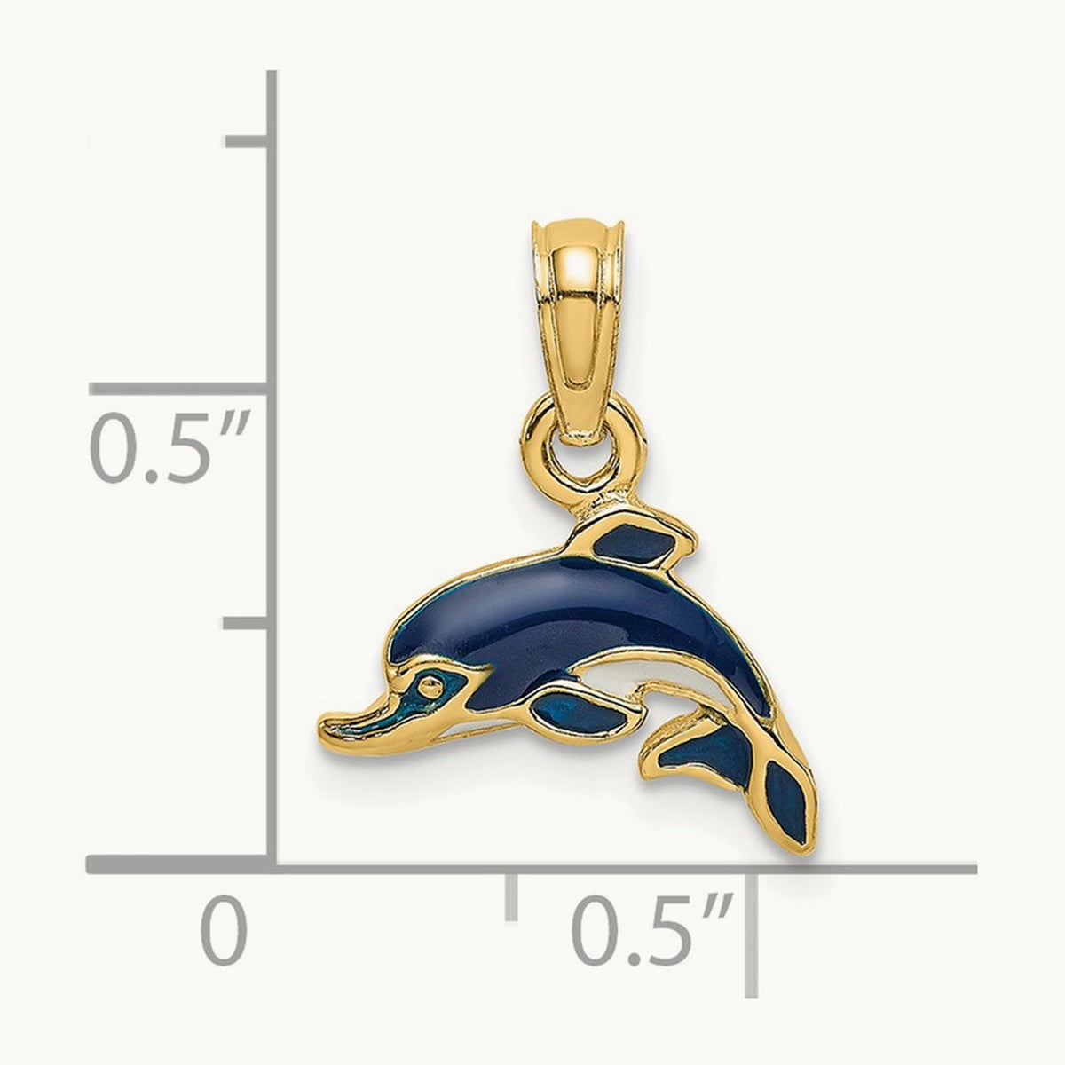Blue Enamel Dolphin Charm, 14K