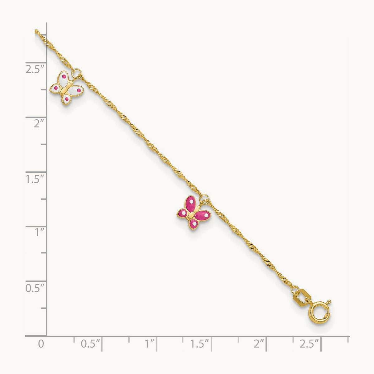 Enameled Butterfly 9in Plus 1in Ext Anklet, 14K