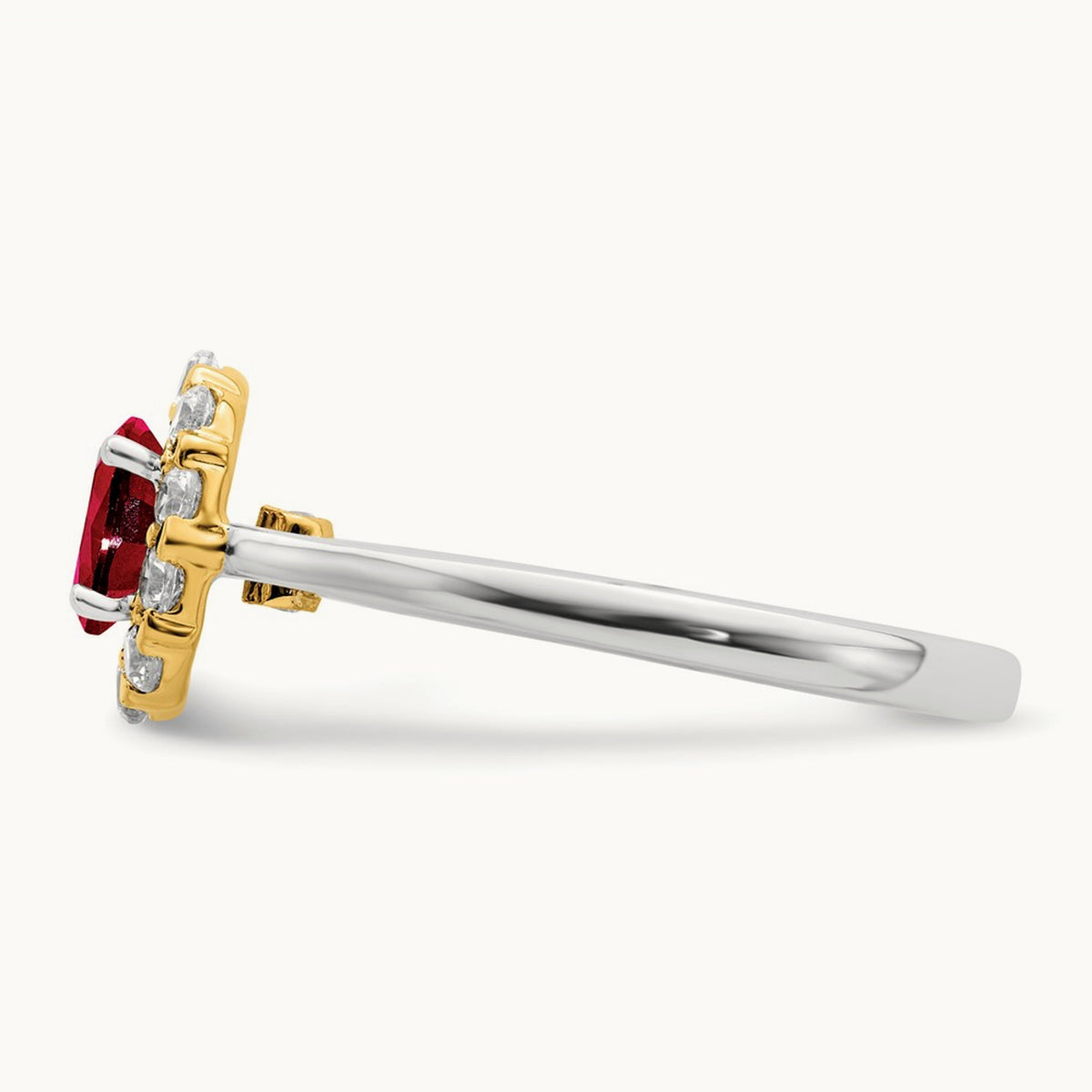 Created Ruby Halo Ring, 0.50 ct tw Lab-Grown Diamond — 14K Two-Tone