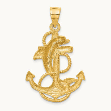 Dolphin on Anchor Charm, 14K