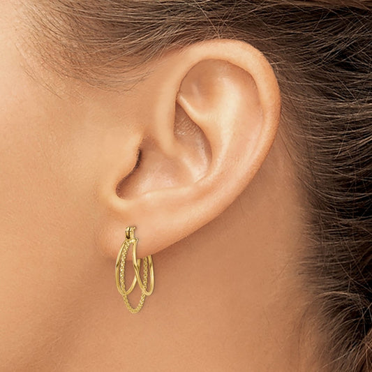 Polished and Textured Circle Hoop Earrings — 14K Yellow Gold