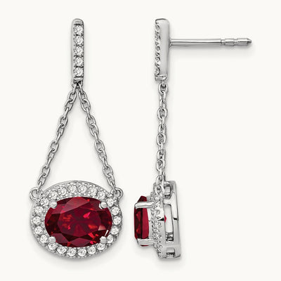 Oval Created Ruby and Diamond Dangle Earrings — photo set
