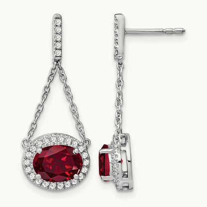 Oval Created Ruby and Diamond Dangle Earrings — photo set