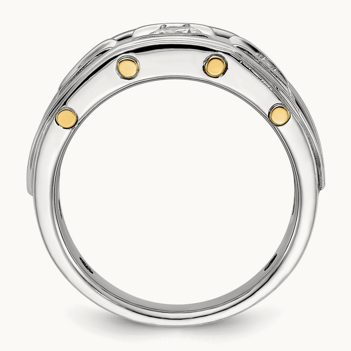 IBGoodman Men's Polished 3-Stone AA Diamond Ring, 14K Two-tone