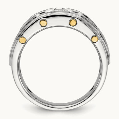 IBGoodman Men's Polished 3-Stone AA Diamond Ring, 14K Two-tone