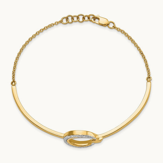 Polished Moon and Star Diamond 7in w/.5in ext Bracelet, 14K