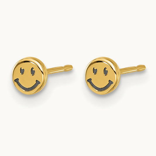Madi K and Black Rhodium-plated Polished Smiley Face Post Earrings, 14K
