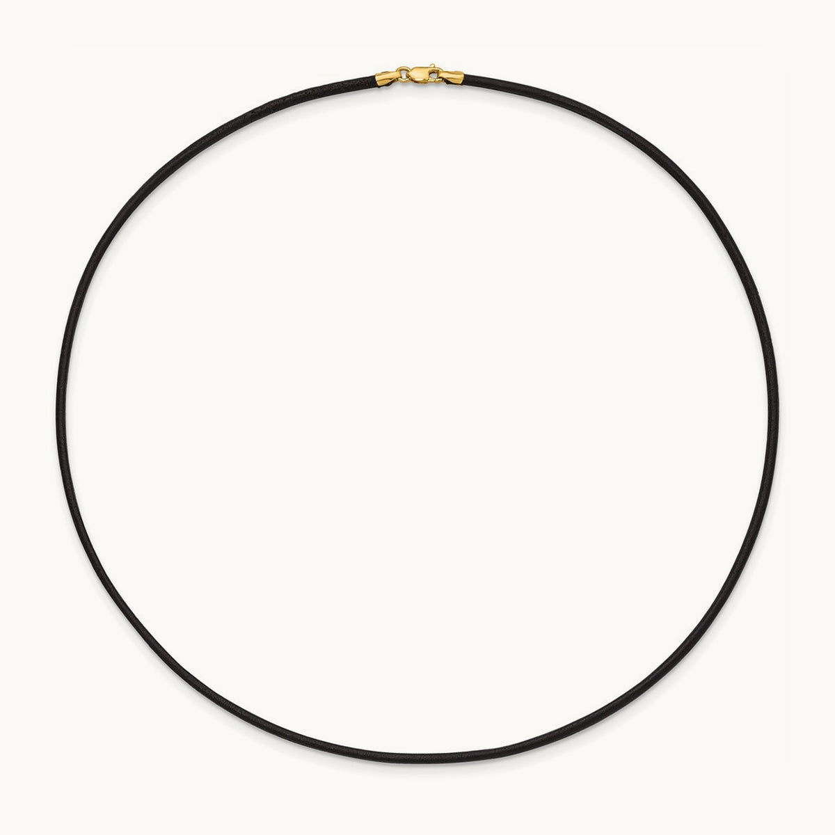 16in Black Leather Cord Necklace — 14K Yellow Gold, 2mm