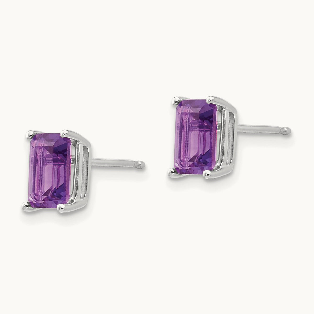 7x5mm Emerald Cut Amethyst Earrings, 14K White Gold