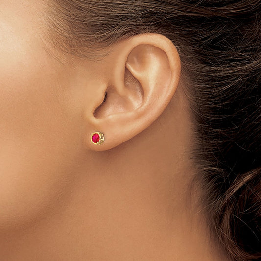 Bezel Ruby Stud Earrings — 14K Yellow Gold