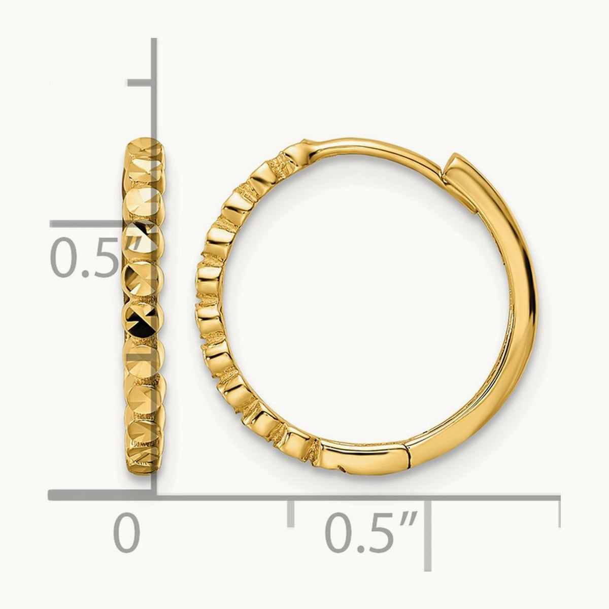 Diamond-cut Hinged Hoop Earrings — 14K Yellow Gold, 2x16mm