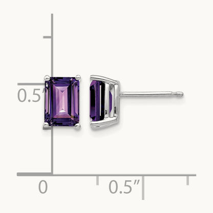 7x5mm Emerald Cut Amethyst Earrings, 14K White Gold