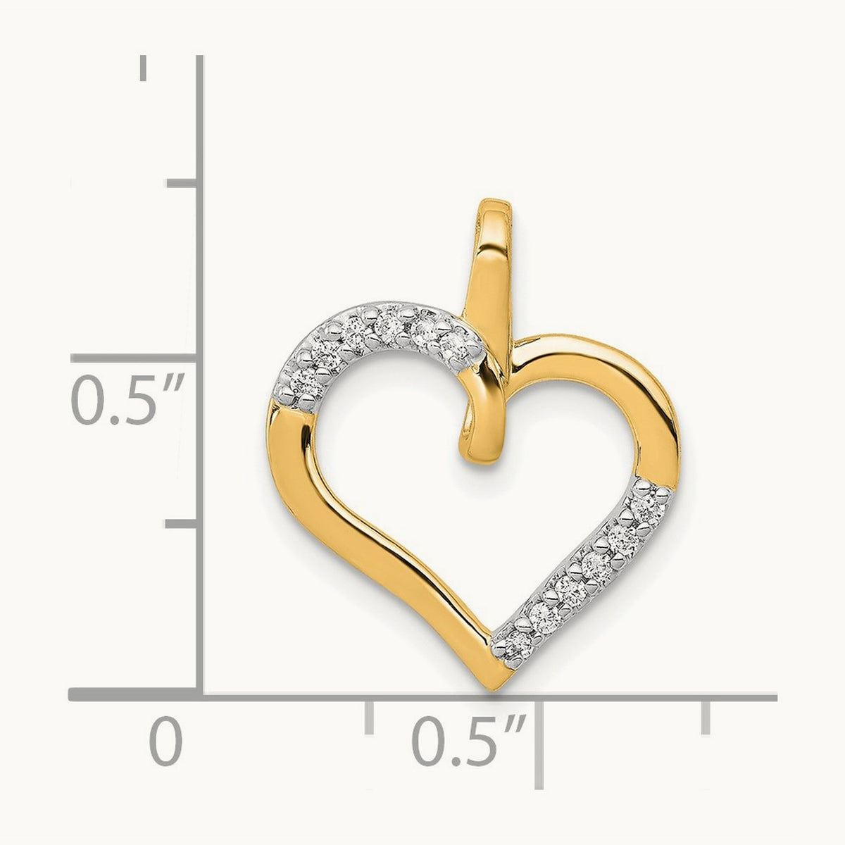 Diamond Heart Pendant — 14K Yellow Gold, 17mm