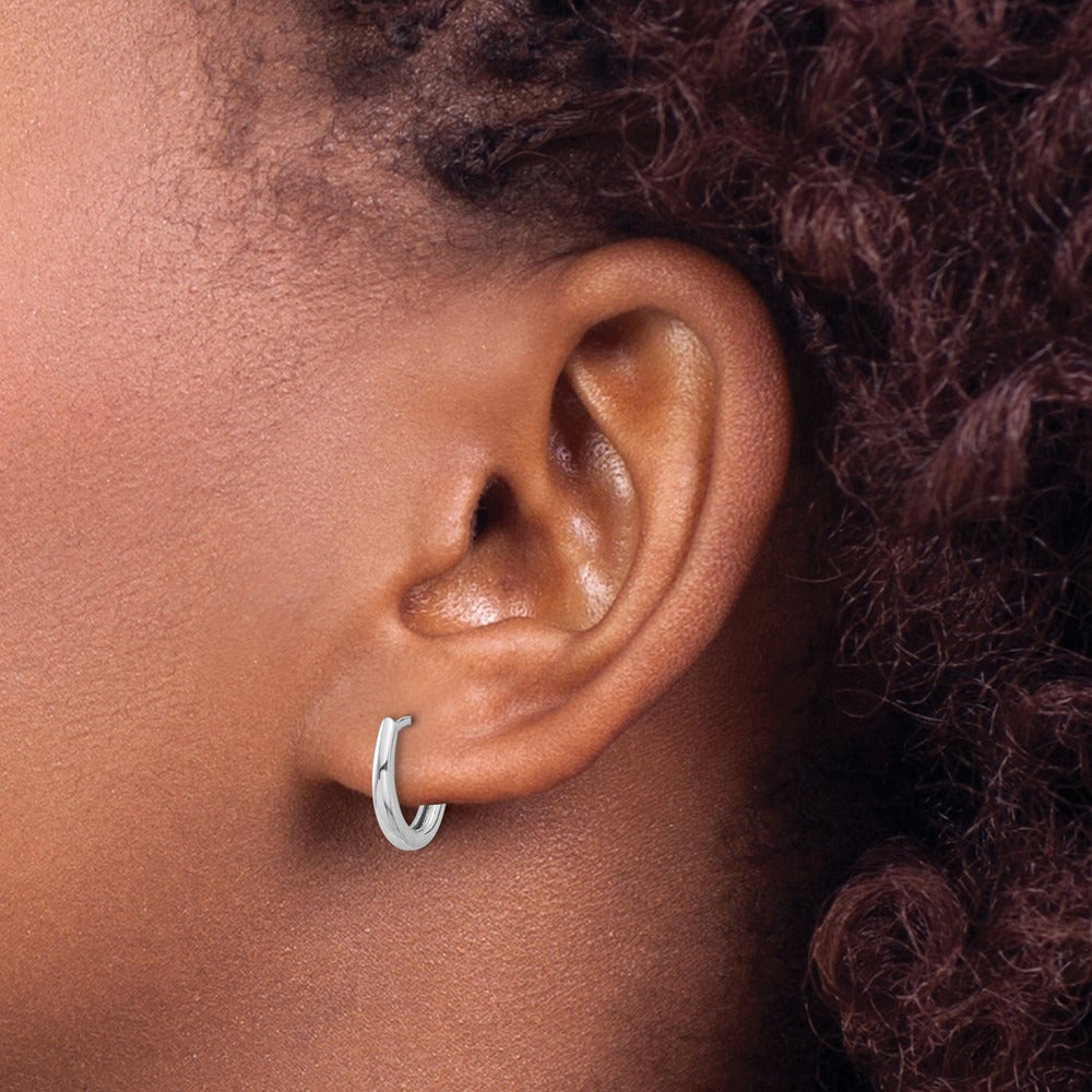 Polished Oval Hinged Hoop Earrings — 14K White Gold