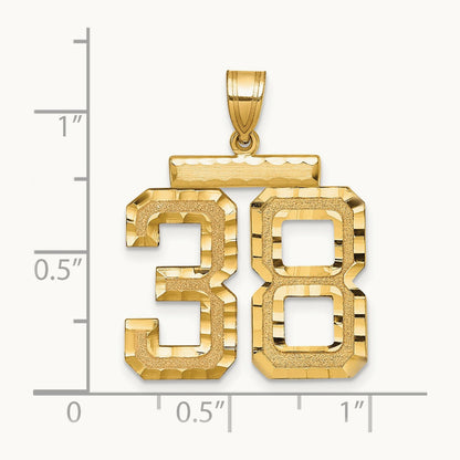 Large Brushed Diamond-cut Number 38 Charm, 14K