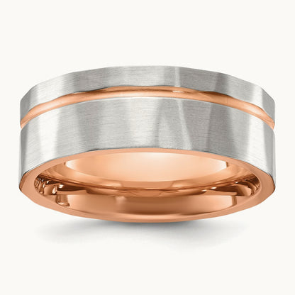 Brushed and Polished Faceted Rose IP-plated Band, 8mm, Stainless Steel