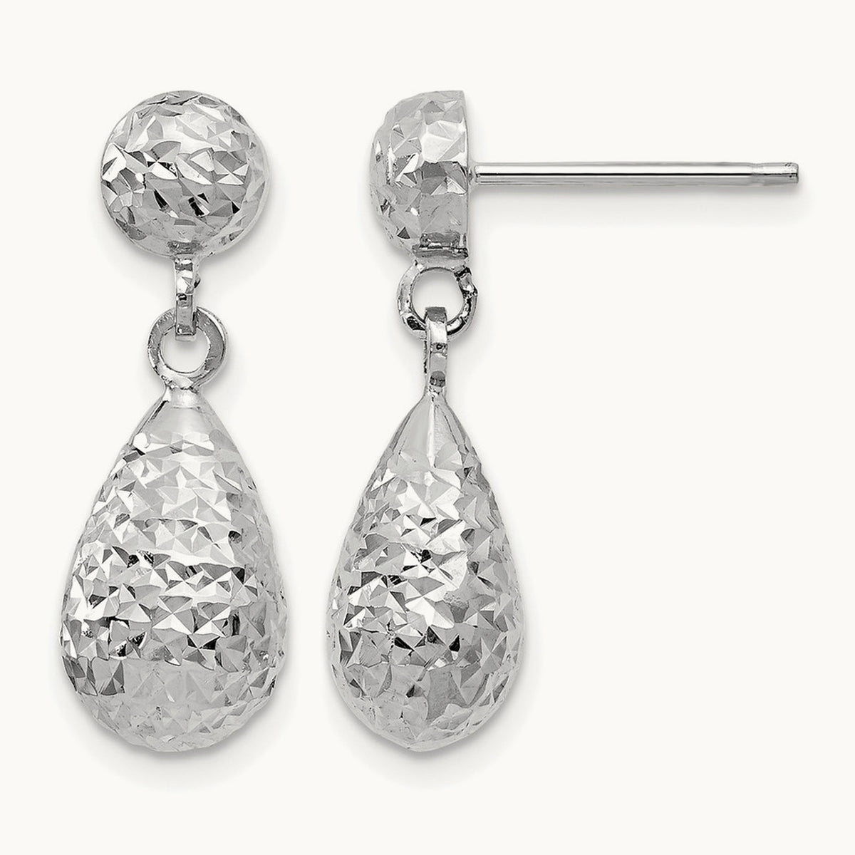 Diamond-cut Post Dangle Earrings — 10K White Gold