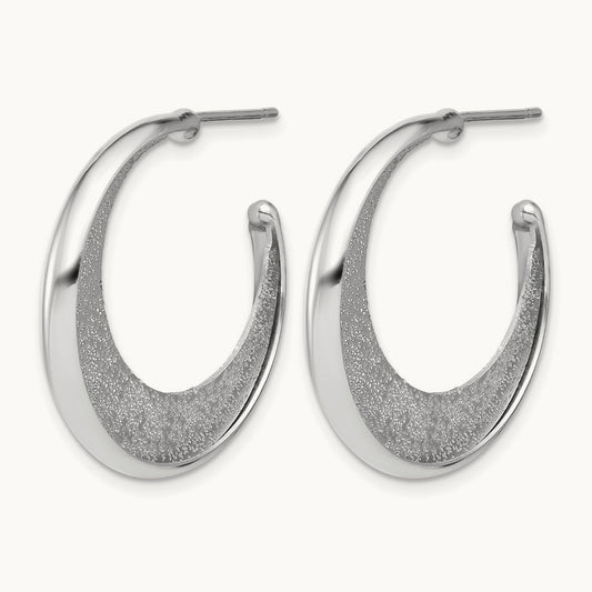 SS RH-plt Radiant Essence Polished/Textured Post J-Hoop Earrings — Leslie's