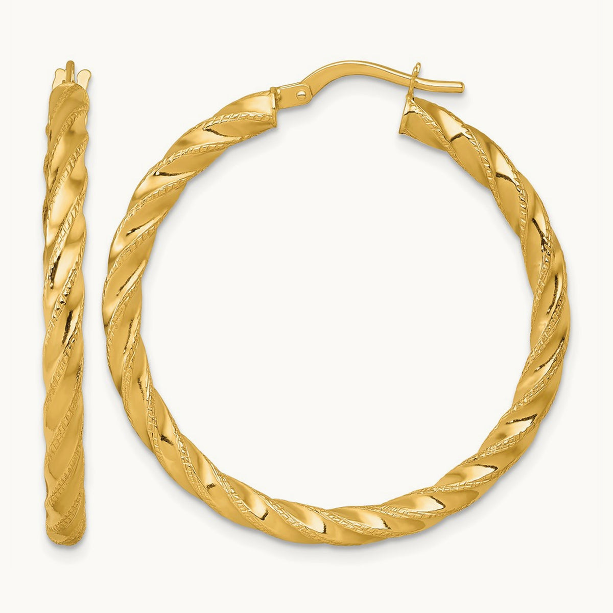 Polished Diamond-cut Twist Hoop Earrings — 35mm