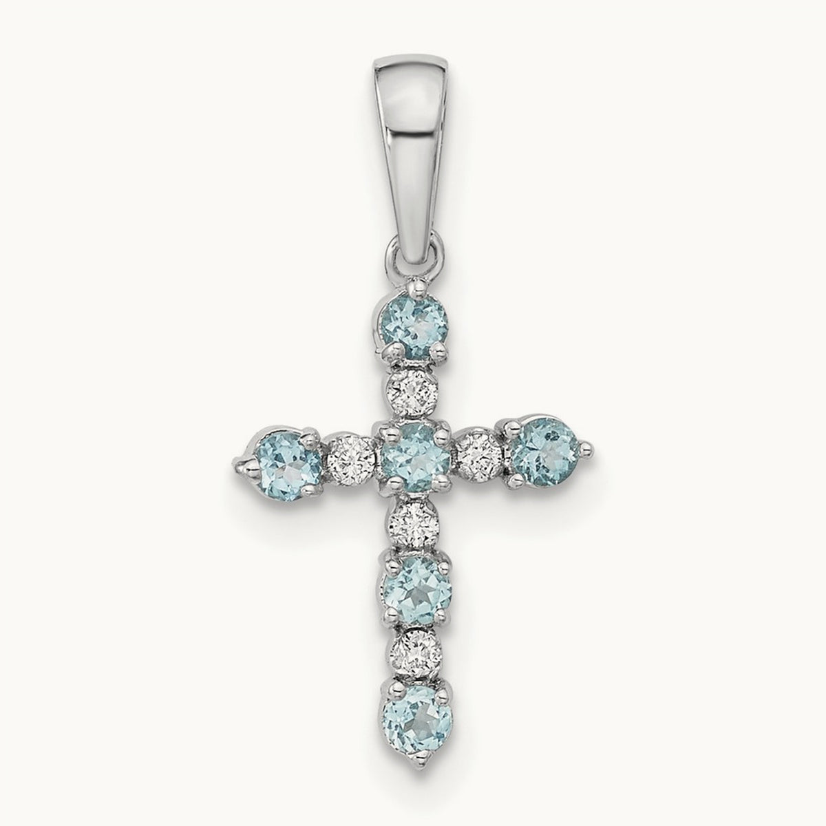 Aquamarine and Diamond Cross Pendant, 14K White Gold