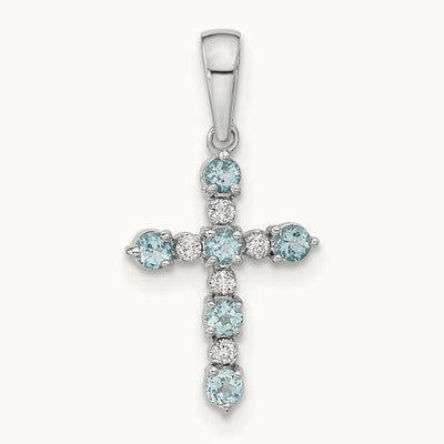 Aquamarine and Diamond Cross Pendant, 14K White Gold