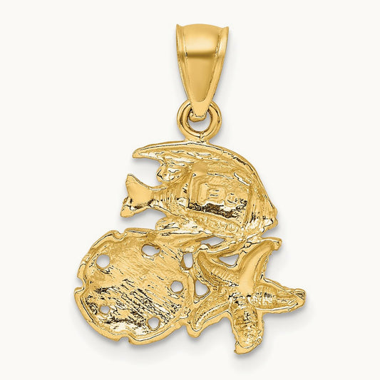 Satin Diamond-cut Fish, Starfish and Sand Dollar Pendant, 14K