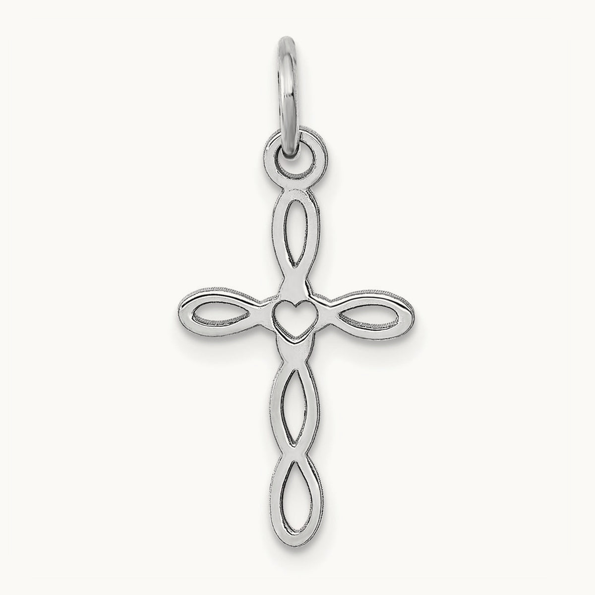 Loop with Center Heart Cross Pendant — 14K White Gold