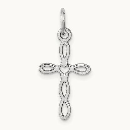 Loop with Center Heart Cross Pendant — 14K White Gold