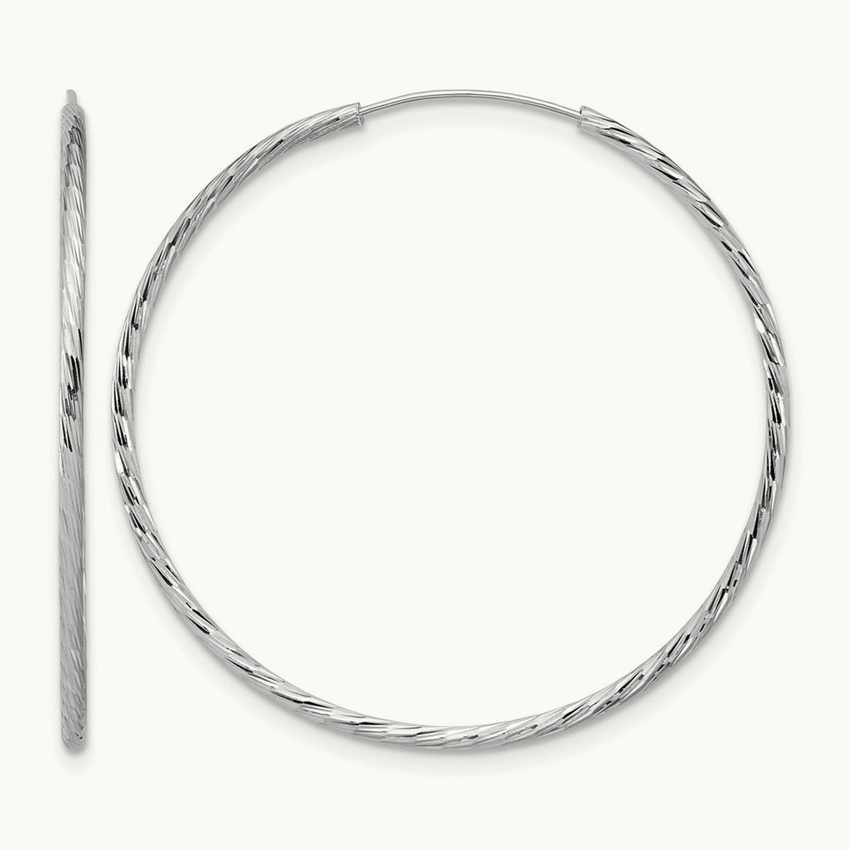Rhodium-plated Diamond-cut Endless Hoop Earrings — 1.25mm